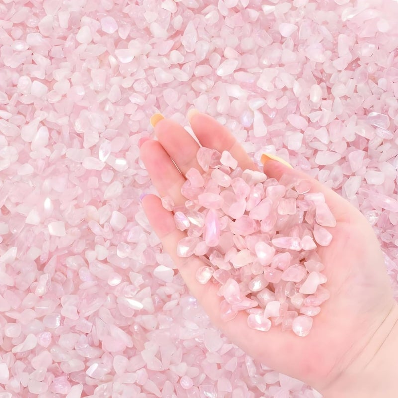 ELFULLY 5 lb Natural Rose Pink Crystal, 7-9 mm Tumbled Chips Stones, Irregular Shaped Quartz Bulk, Healing Reiki Gemstone for Potted Plant Vase Decoration Jewelry Making DIY Craft, Light Rose - Image 1
